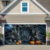 1 Halloween garage polyester banner - ghost spider web door with skull and pumpkin design perfect for holiday decoration