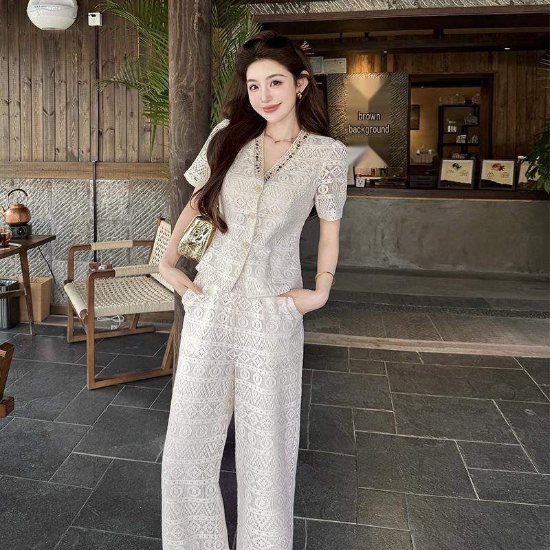 Elegant Summer Lace V-neck Two-Piece Set S