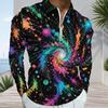 Men Plus Size Long Sleeve Quarter Zip Collared Printed Polo Shirt Grey Peach