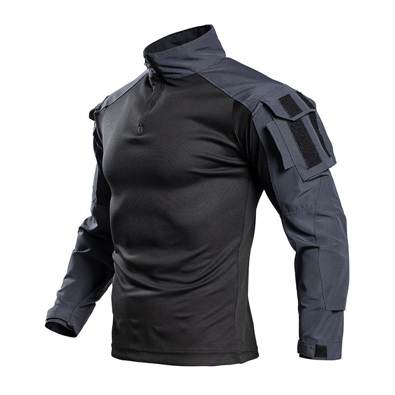 Summer Long Sleeve Frog Camo Shirt Tactical Outdoor Top Stand Collar Athletic T-Shirt Lightweight Breathable Men