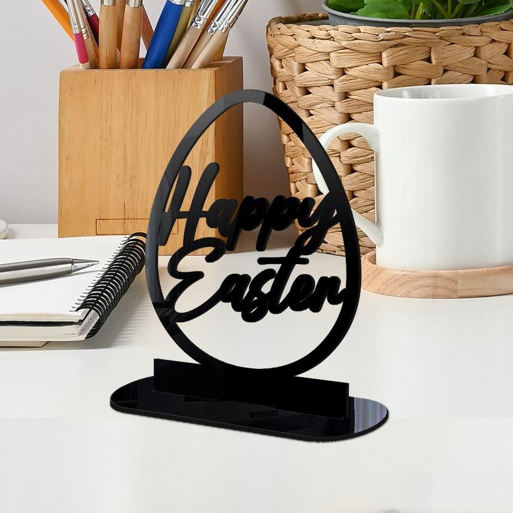 Creative Cartoon Rabbit Easter Decorative Figurines Easter Egg Black Desktop Ornament DIY Acrylic Table Ornament Home decoration
