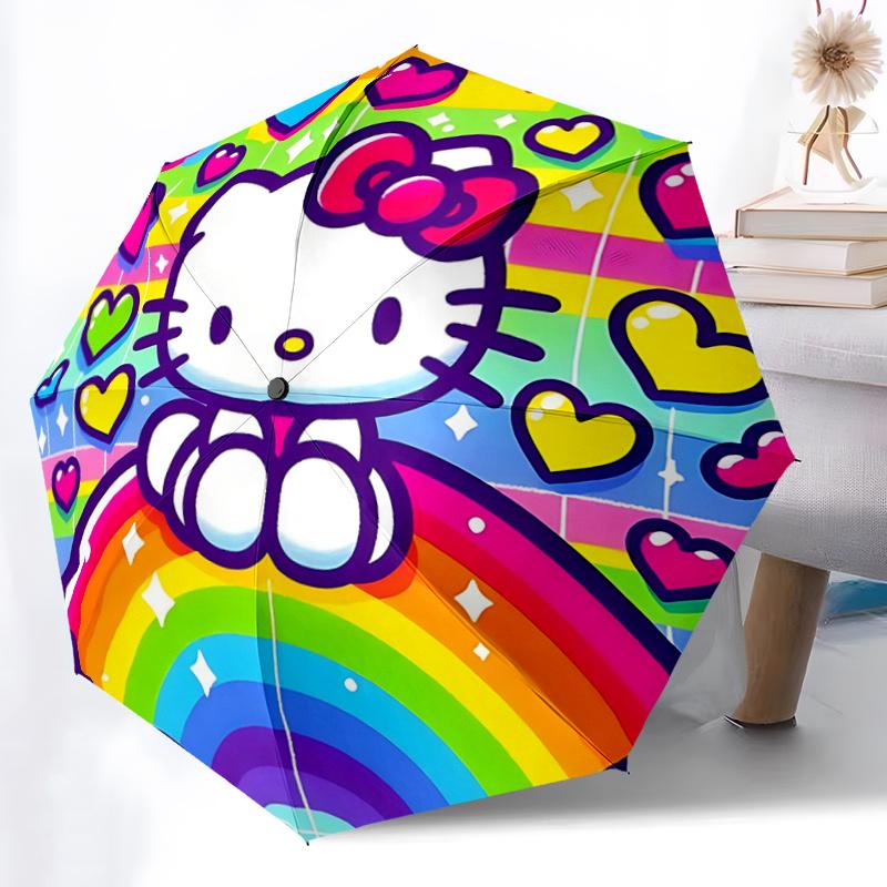 

1pc Hello Kitty Heart Auto Open Close Umbrella - Portable Folding Design with 8-Bone Iron Frame, Outdoor for Fans, Travelers, Everyday Use, Festive Gi
