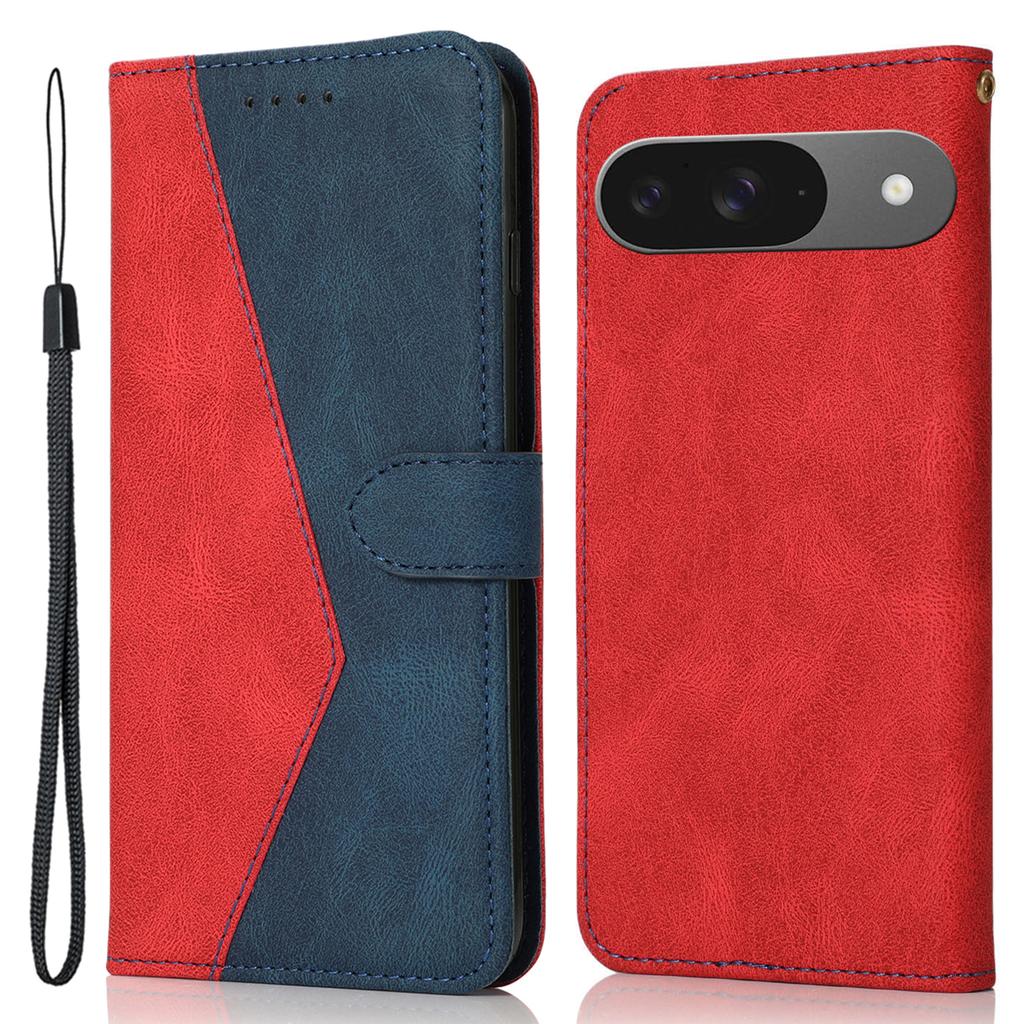 For Google Pixel 9/Pixel 9 Pro Cover Color Splicing Wallet Stand Leather Phone Case with Wrist Strap