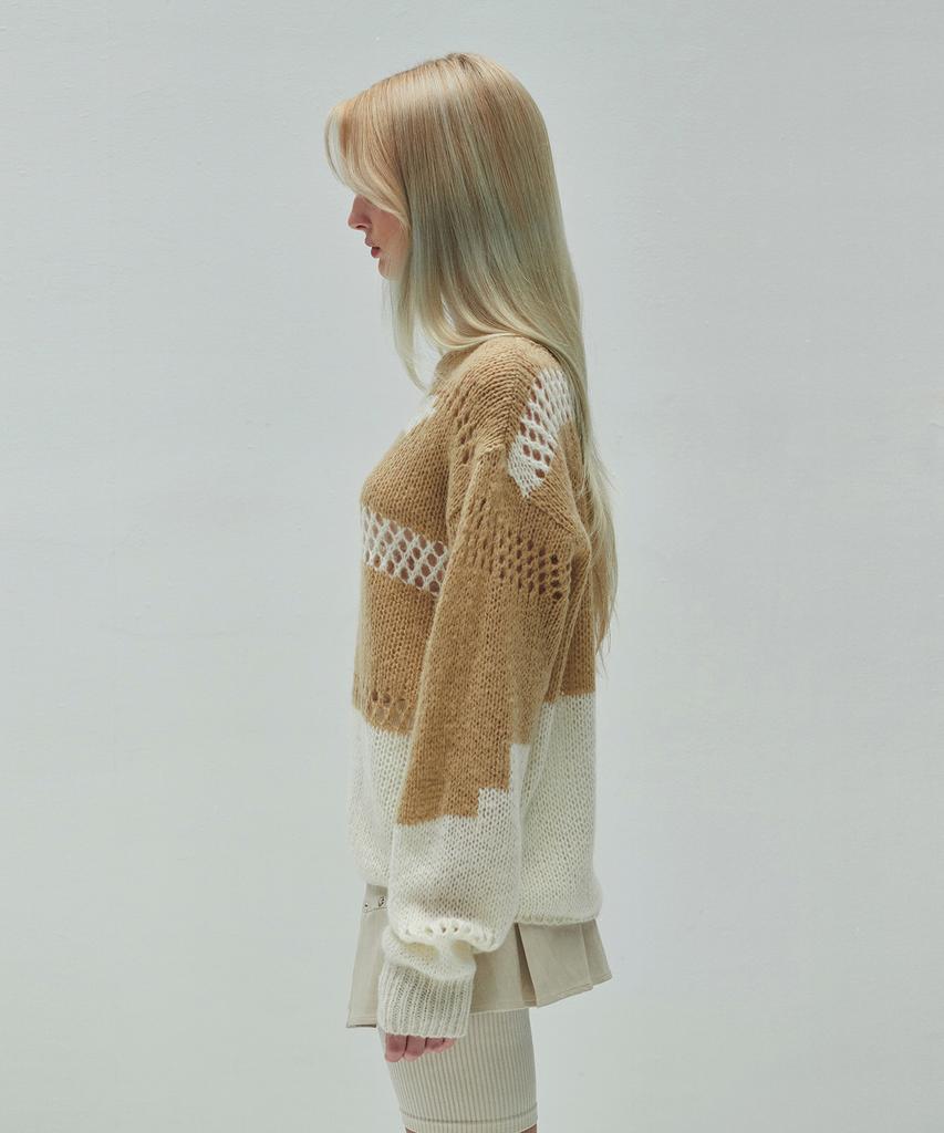 Daiaegeuneol Loose Color Mix Knit (Beige)