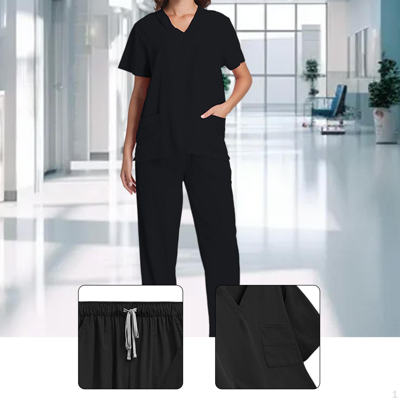 

Унисекс Комплект Скрабов Эластичная Талия Современная Униформа Медсестры для Женщин Мужчин Салоны Красоты XXL чёрный