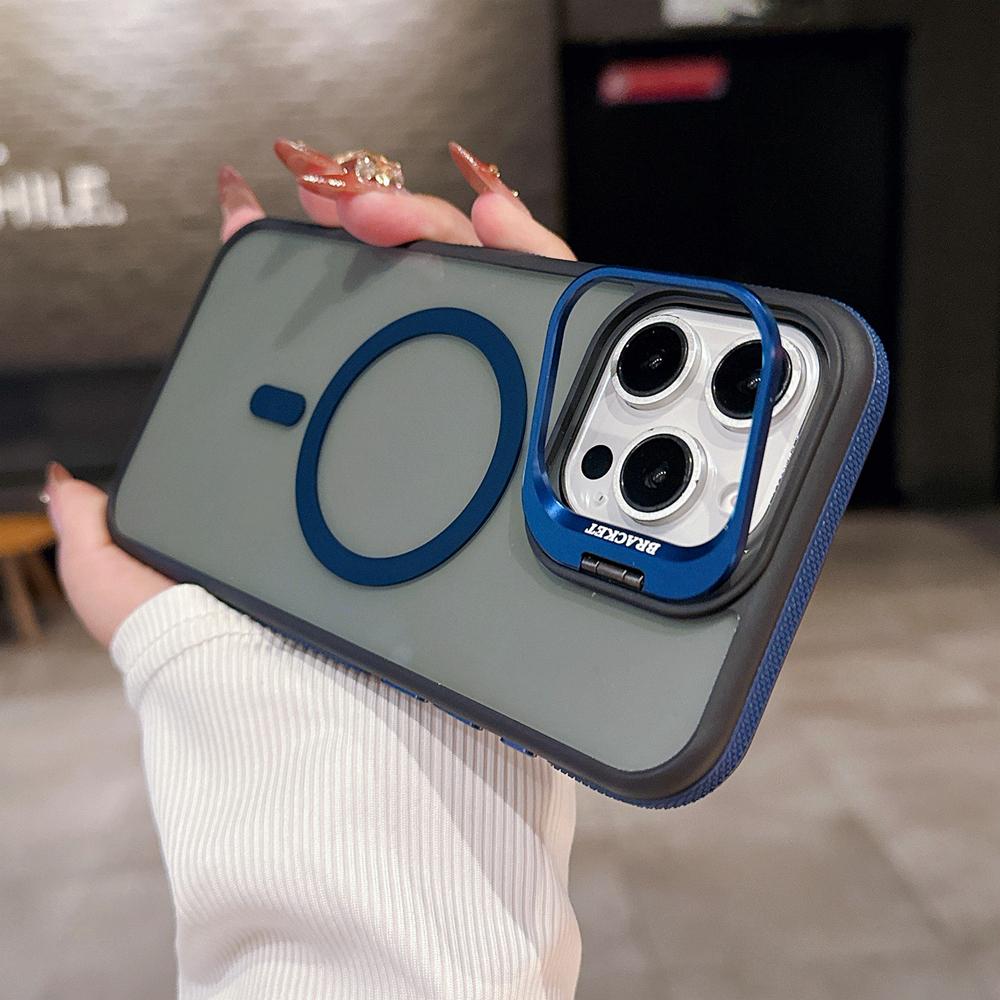 KEYSION Transparent Magnetic Lens Stand Case for MagSafe for iPhone 14 15 16 Pro Max 16 Plus Color Blocking Shockproof Phone Cover