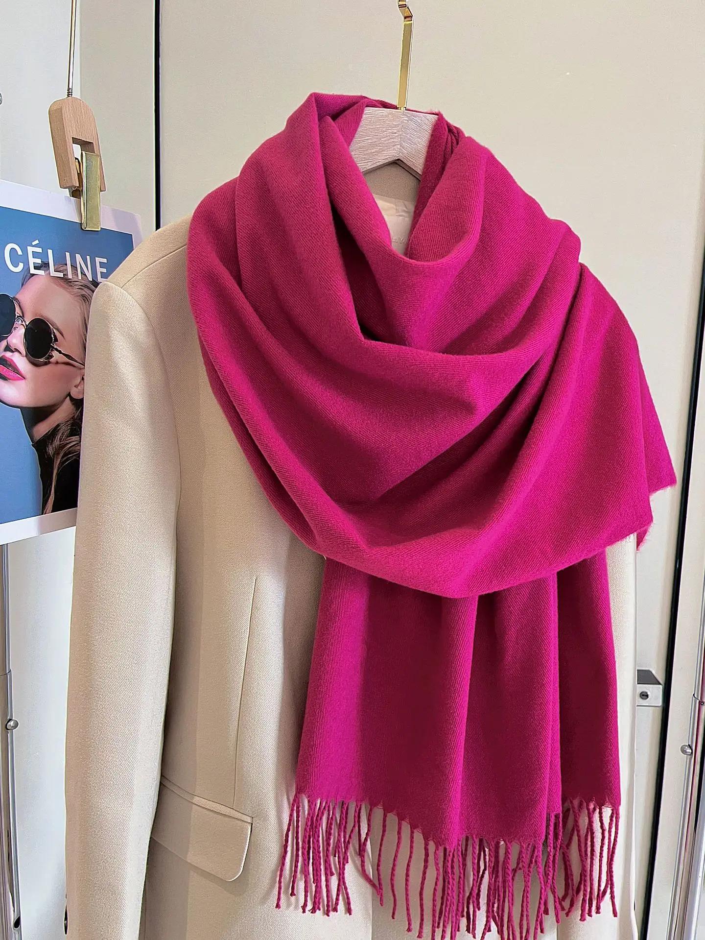 

Versatile Fringed Solid Color Wool-Like Scarf For Women 2023 New Autumn Winter Prom Red Scarf Wholesale Warm Shawl 200cm