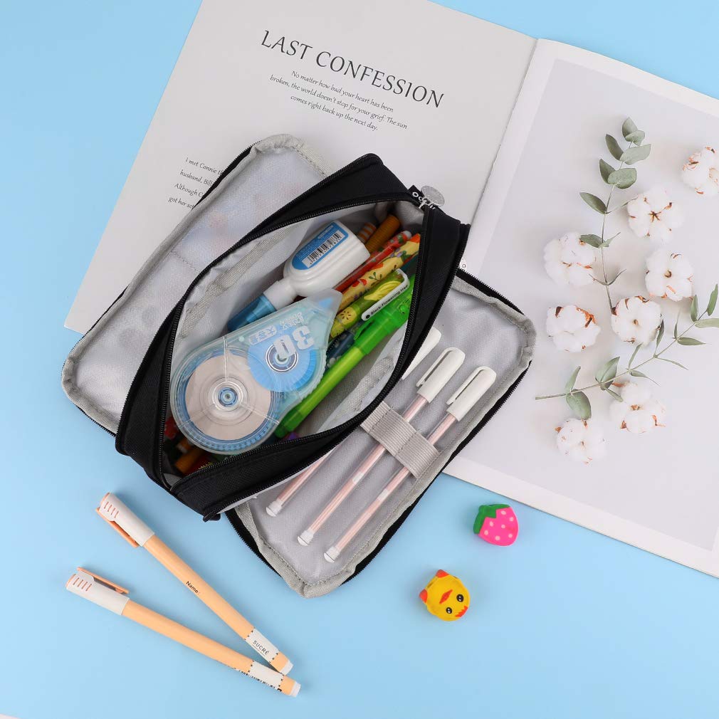 iSuperb Pencil Pure Navy and Large Multifunctional Pencil Case for Small Item for 6 Colors Double-Open Case, Black, Blue, Ginger, Capacity, Storage,