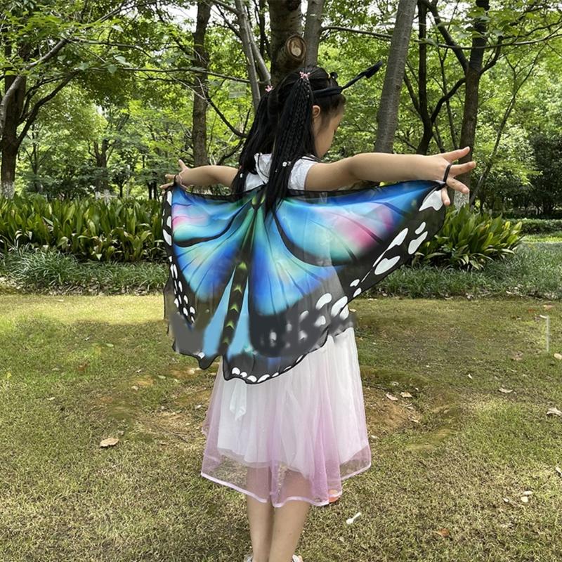 Boys Girls Shawl Butterfly Wing Dancing Party Photo Fairy Cosplay Accessory Christmas Halloween Dress up Cape Coverups