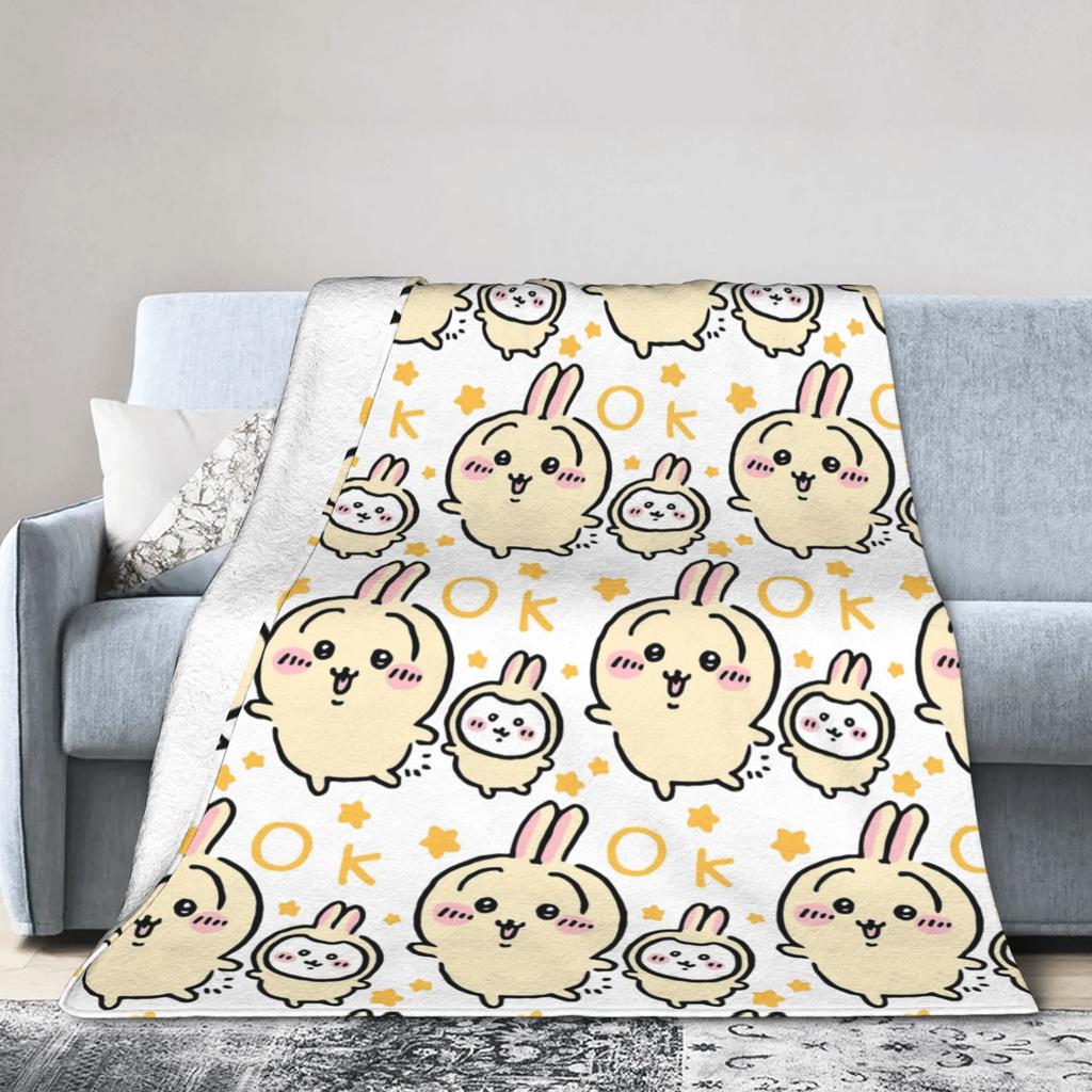 Chiikawas Yellow OK Blanket Velvet Autumn/Winter Multifunction Warm Throw Blankets for Sofa Outdoor Bedding Throws