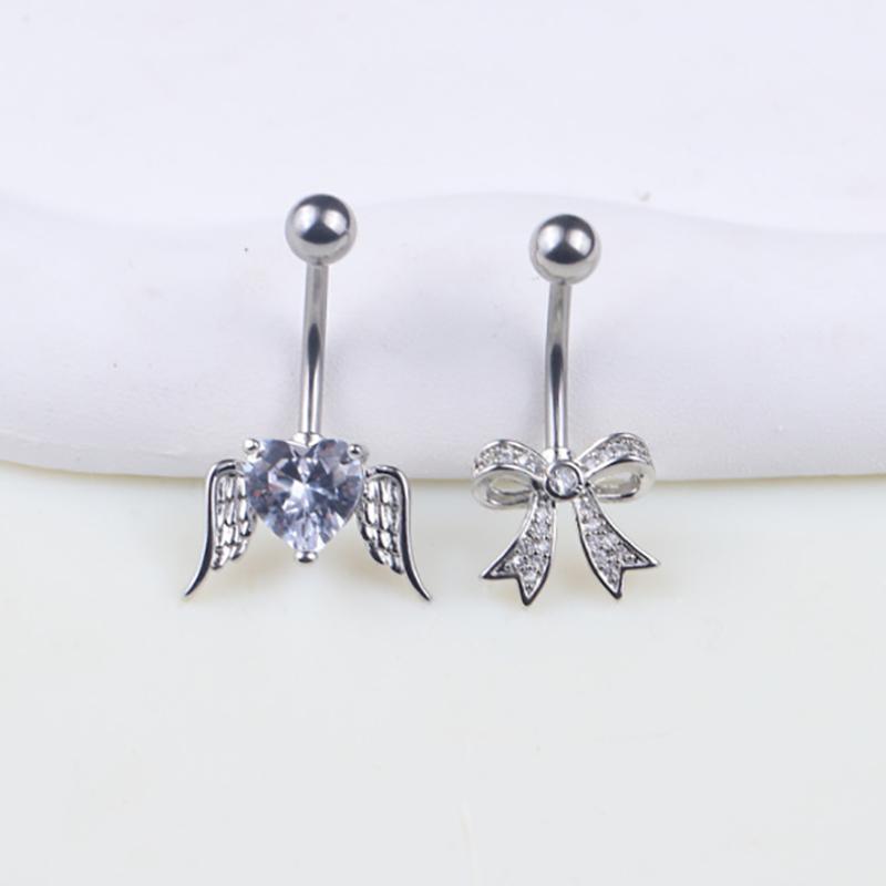 Fashion Bowknot Heart Navel Rings For Women Sexy Belly Button Nail Body Piercings Jewelry Stainless Steel Belly Button Ring Gift