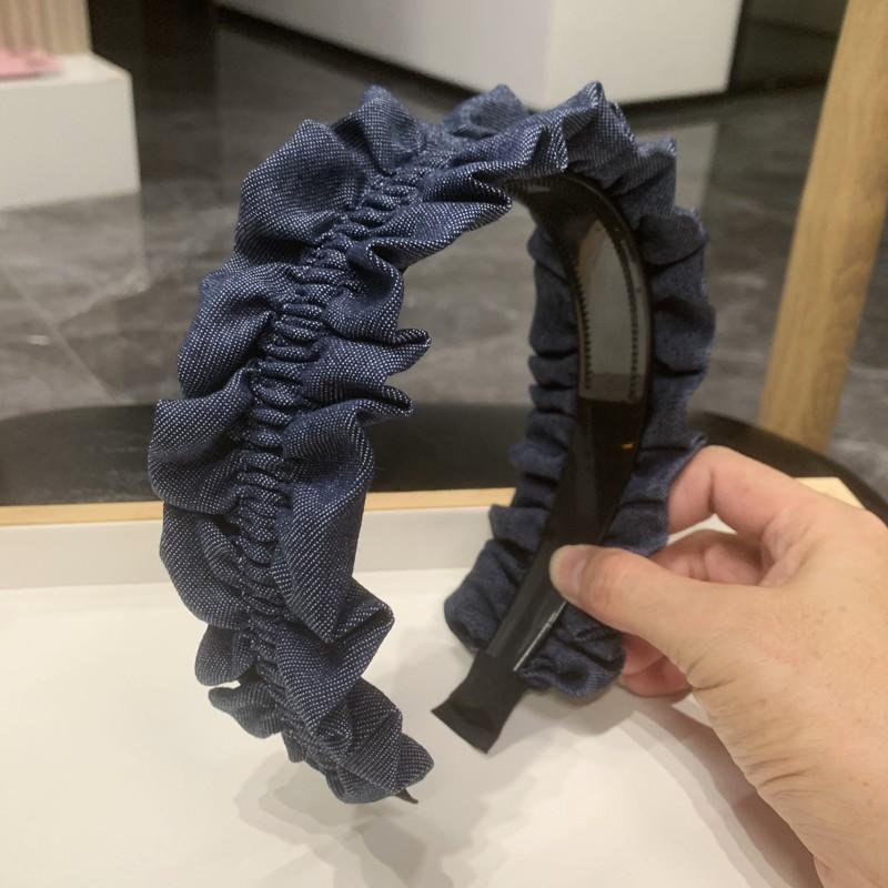 Korean Denim Bowknot Hairband for Women Ruched Fold Handmade Knot Hair Accessories Headbands Adult Female Girls Hair Hoop