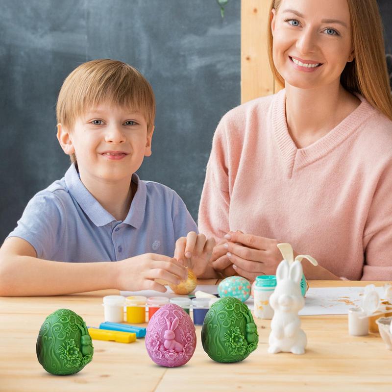 3D Embossed Bunny Egg Shaped Silicone Candle Molds Easter Egg Aromath Soap Molds Plaster Resin Craft Making Supplies Home Decor