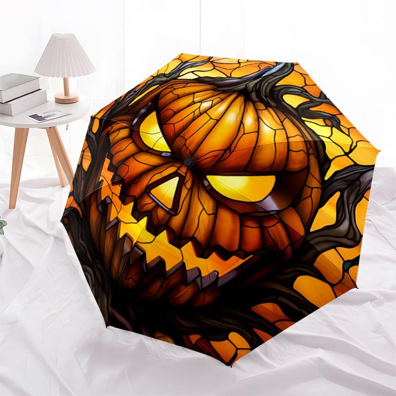 1pc Pumpkin Halloween Automatic Folding Umbrella, Lightweight Retractable Compact Travel Umbrella, 8-Rib Sturdy Frame084