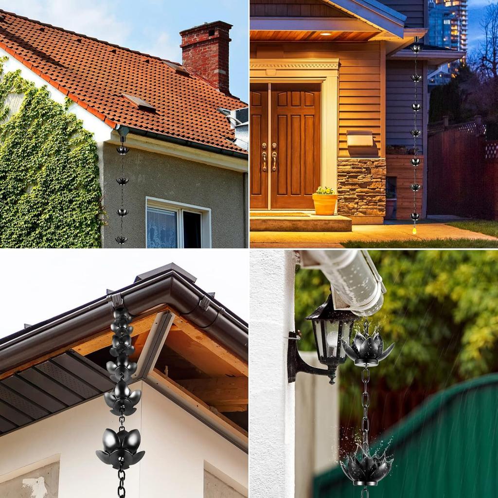 Regenkette für Blätter, Regenfängerkette für Dachrinnen im Außenbereich mit Adapter, Regenkettenbecher zum Ersetzen des Dachrinnenfallrohrs, zum Umleiten von Wasser und zur Anzeige zu Hause