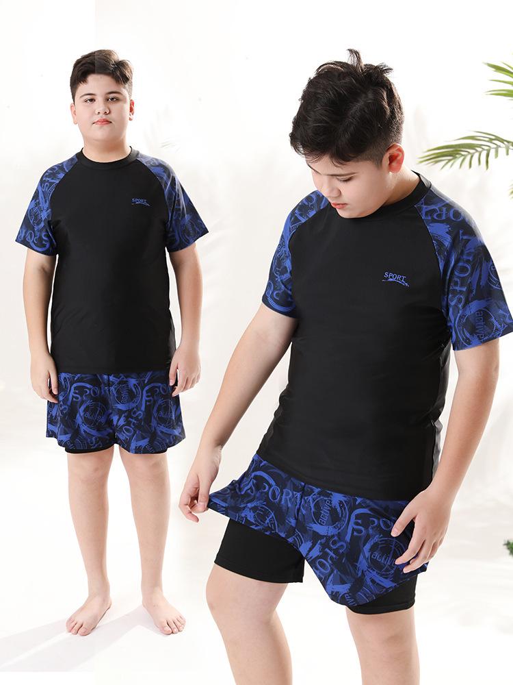 Boys' High-Elastic Quick-Dry Swimsuit Set - Anti-Embarrassment, Two-Piece Beachwear for Tweens and Teens