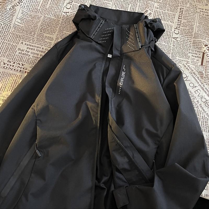 Kamiya River Unisex Black Warrior Hooded Workwear Jacket - Velvet Thickened Cotton