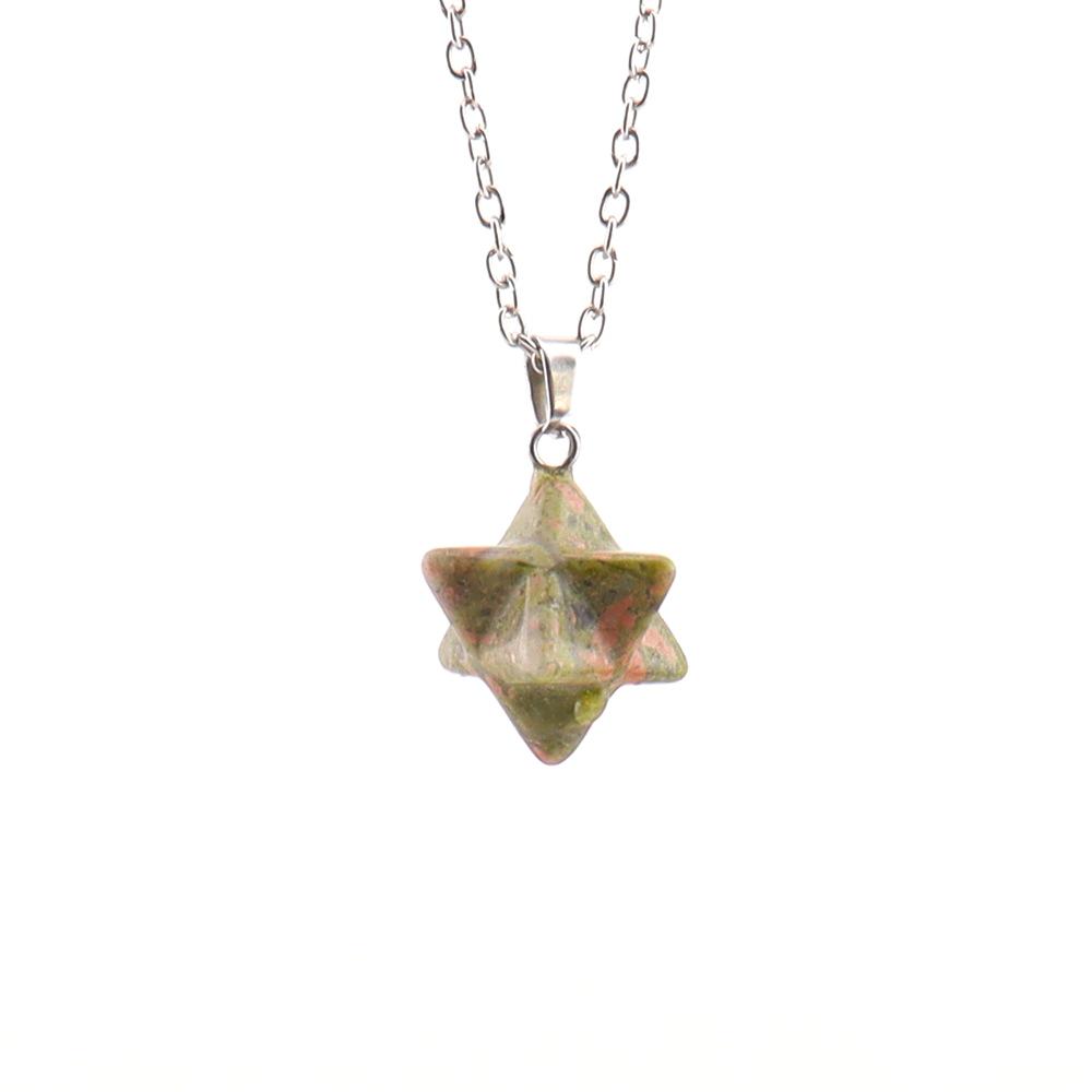 Large Natural Stone Pendant: 24mm Amethyst Rose Quartz Kabbalah Star Necklace