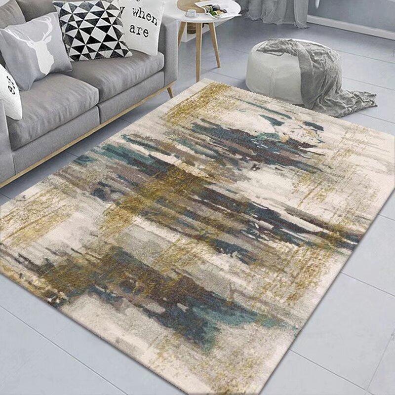 Simple Abstract Carpet, Living Room Sand Room Bedroom Dirt-Resistant Carpet, Large Area Crystal Velvet Floor Mat