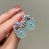 Silver Inlaid Full Diamond Flowers Natural Ice Chalcedony Round Green Earrings for Women High-end Fashion Party  Gift