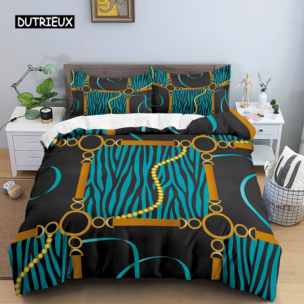 Gold Chain Printed Duvet Cover Set Twin 2/3 Pcs Luxury Bedding Set King Queen Size Quilt Cover Microfiber Nordic Comforter Cover