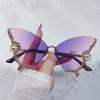 Luxury Party Sunglasses Women Butterfly Diamond Rhinestones Personality Flash Shades Tint Color Travel Blogger Glasses