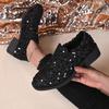 Black Sequins Women's Loafers Slip-on Mid-heel Pumps Fashion Casual Mary Janes Autumn Versatile Ladies Shoes Zapatos De Mujer