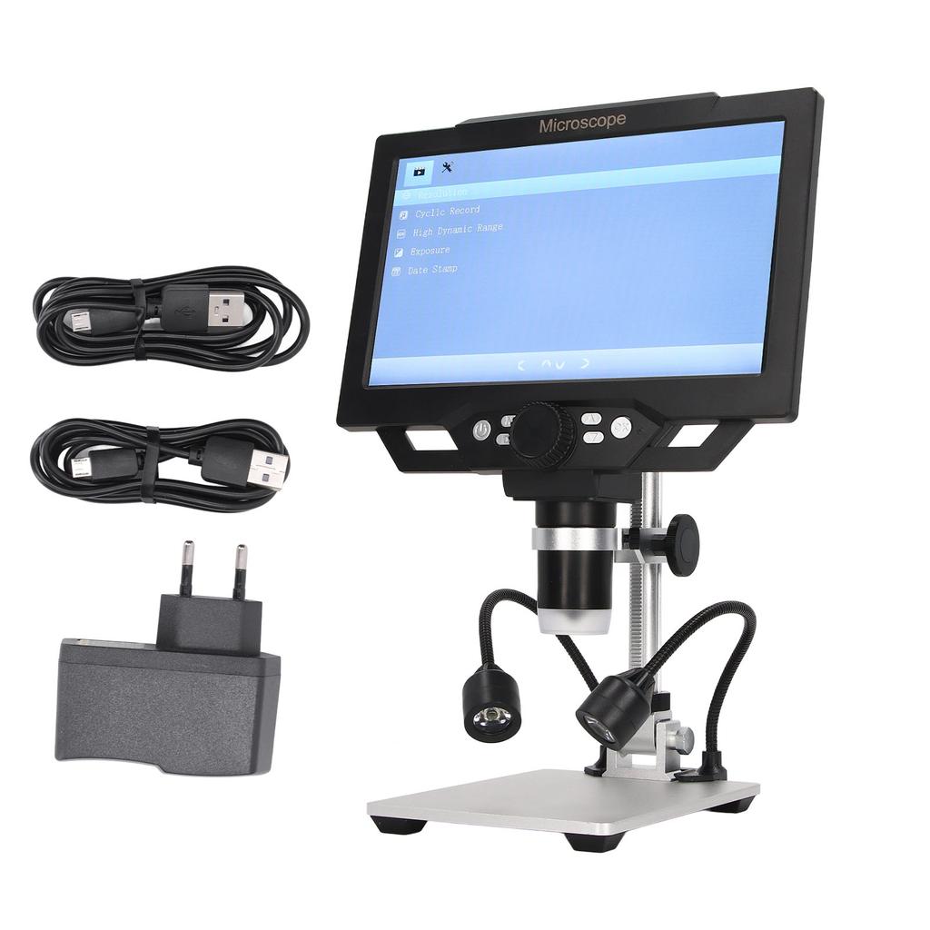 Digital Microscope 12MP 1600X 9in Screen USB Adjustable Bracket Microscope with 8 LED Lights 100‑240V EU Plug