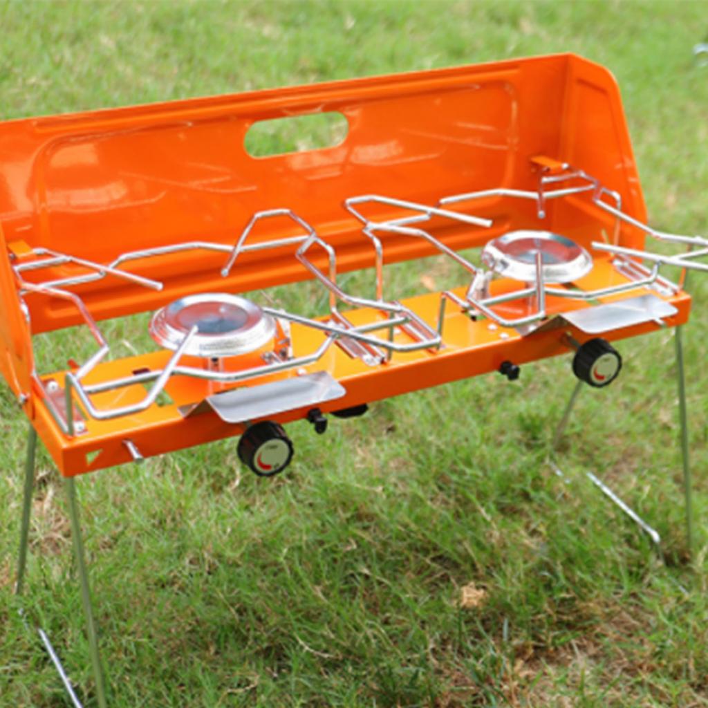 Double Burner Gas Stove Portable 2 Burner Outdoor Gas Stove with Foldable Legs Aluminum Alloy Camp Picnic Cooker