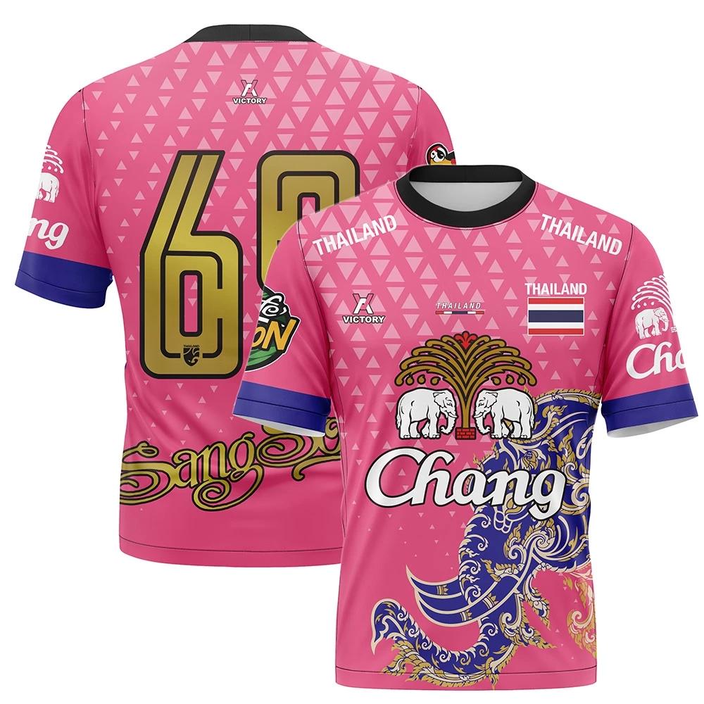 

Футболка сборной Таиланда по футболу SOCCER NATION TEAM JERSEY SHIRT HOME FAN Print Quick Dry Short Sleeve Unisex Men Women Elephant Logo Sport XS