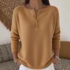 Women's Button Detail V-Neck Long Sleeve Knit Sweater Loose Fit Casual Pullover
