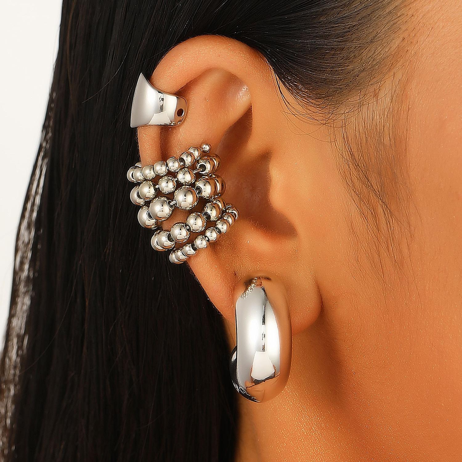 

4Pcs Multilayer Beads Ear Cuff Simple C-Shaped Non-Piercing Metal Clip Earrings for Women Minimalist Wedding Zircon Gifts New