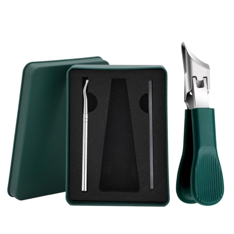 Angled Edges Slanted Nail Clippers For Thick Nail Wide Jaw Nonslip Handle Antisplash Clippings Collector Stainless Steel