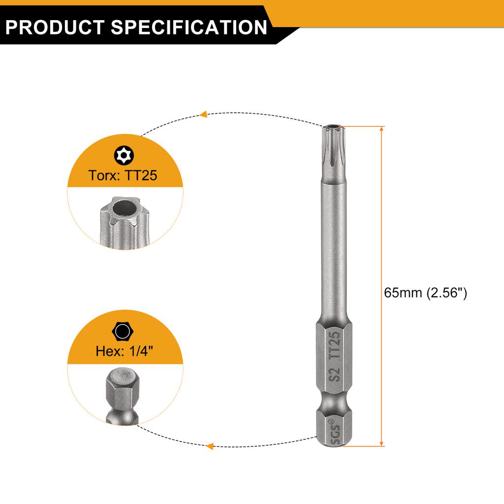 1/3/5pcs TT7-TT50 Security Torx Head Screwdriver Bit 2.56" Long Magnetic Tamper Proof 6 Point Star Screw Driver Drill Bits