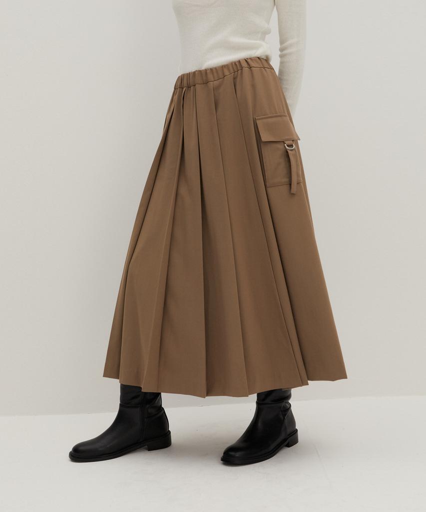 Raverous Pleated Long Skirt Beige