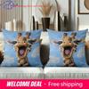 2D Flachdruck Niedliches Giraffenmuster Blaues Kissen Kissen Dekoration Polyester Kissenbezug Sofa Dekorative Kissenhülle