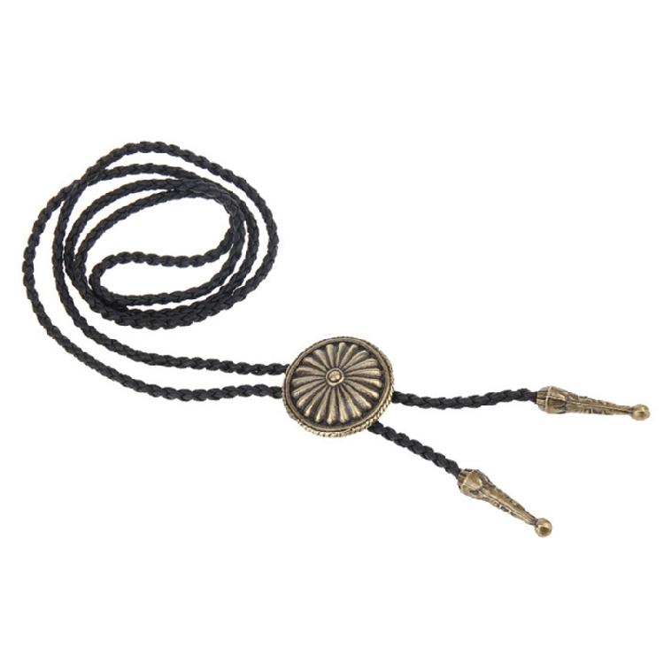 Men Bolo Tie Metal Round Flower Cowboy Hat Western Necklace Costume Accessories