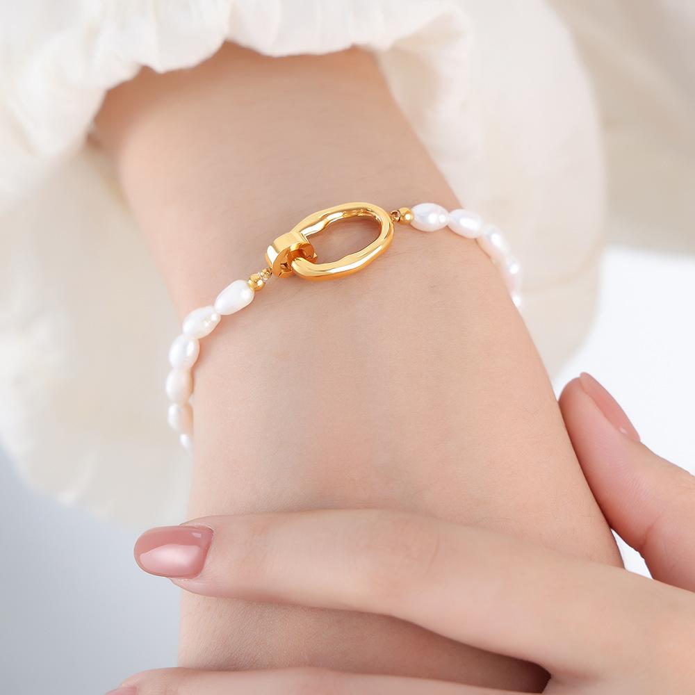 Freshwater Pearl Necklace Matching Bracelet For Women 18k Gold Plated Stainless Steel Ring Pendant Women's Necklaces Bracelets