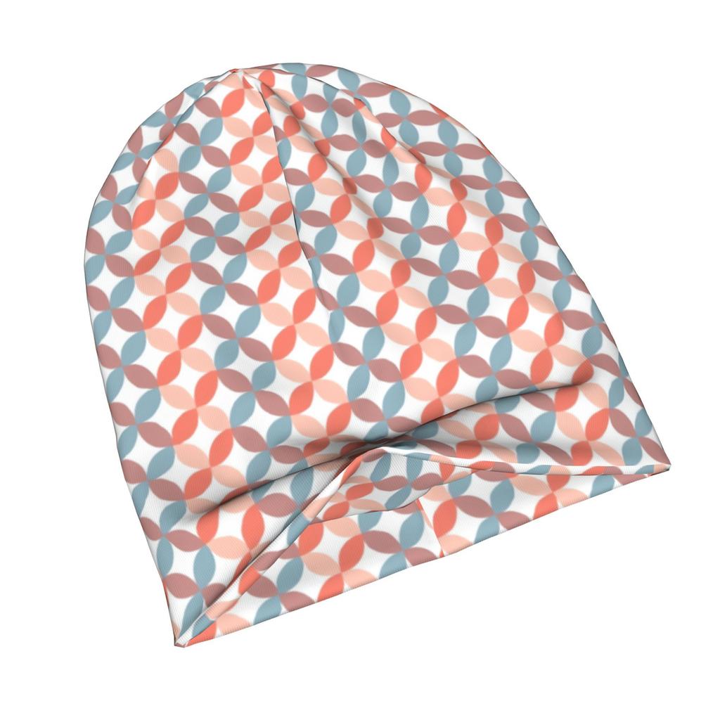 ZLIENSZUS Minimalist Knit Hat for Adults - Orange & Purple Geometric Flower Beanie, Neutral Tones Suitable for Quiet Style, Versatile Neutral for Men