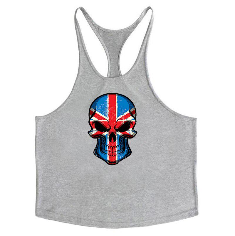 Summer Street Trend Cotton Loose Tank Top Skull Print Personalized Vests Fitness Bodybuilding Cotton Breathable Stringer Singlet