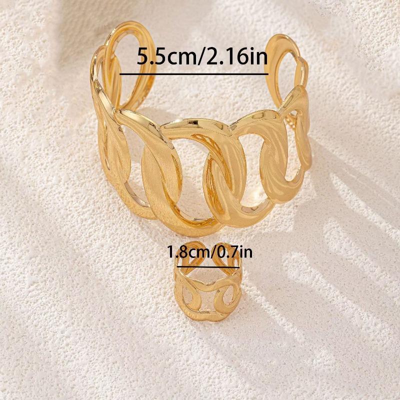 Two-piece Set of Personalized Creative Geometric Hollow Bracelet Ring Jewelry Set, Hot-selling Daily Versatile Women's Jewelry