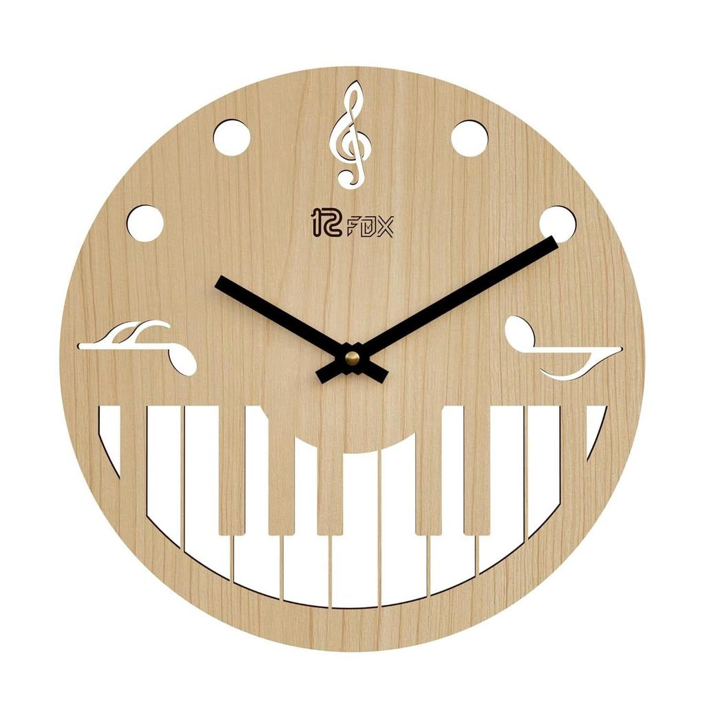 Smiling Piano Design 12 Inch Handcrafted Stylish Elegant Analog Wooden Wall Clock for Living Room Hall Bedroom Office Gifting Maple Wood