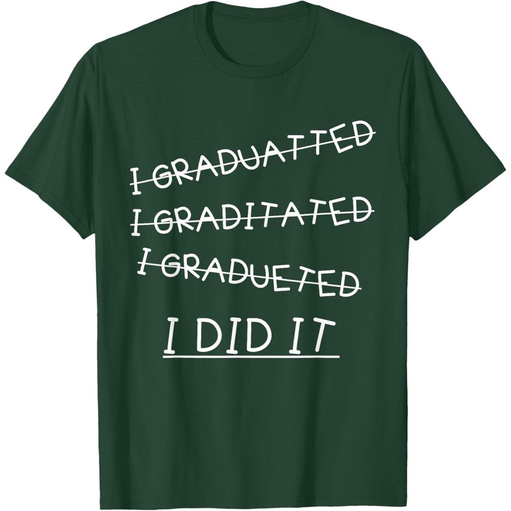 I Did It Funny Graduation Misspelled Words Graphic Short Sleeve Cotton T-Shirt Casual Tee