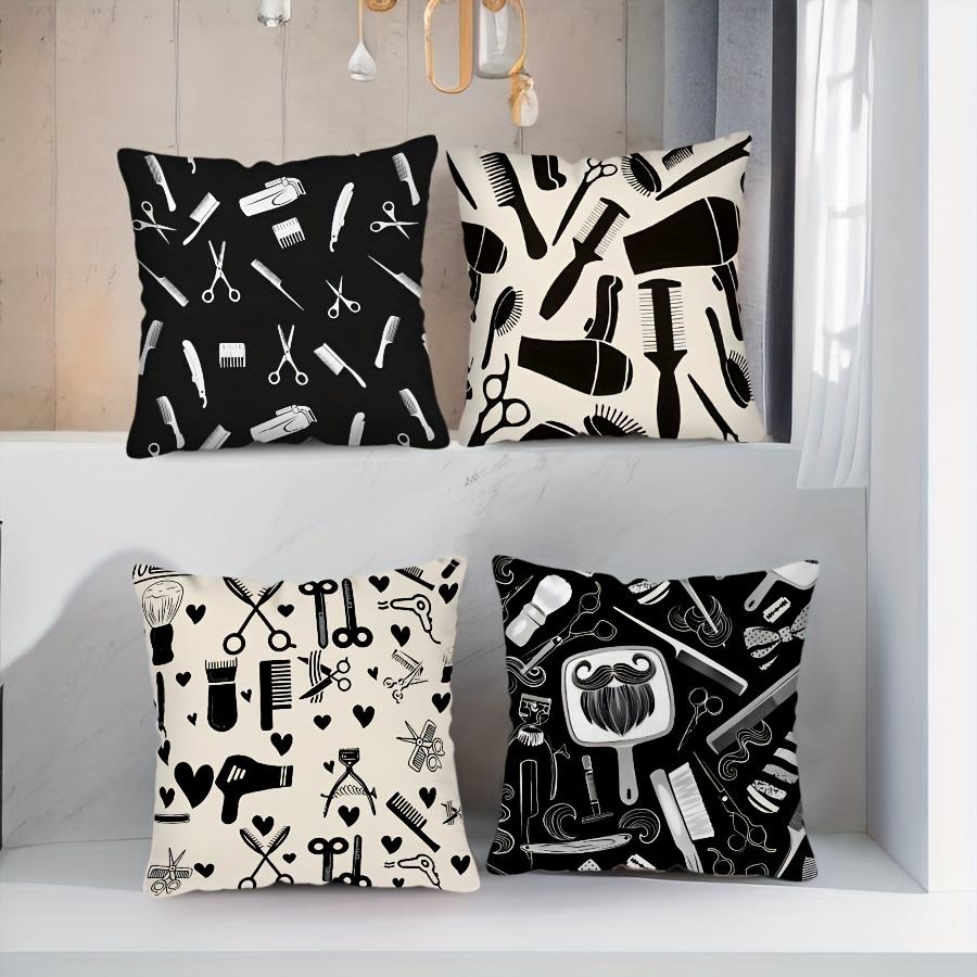 1pc Modern Barber Pole & Barber Chair Throw Pillow Cover Suitable for Living Room Sofa, Zippered Decorative Cushion Case 17.7x17.7"