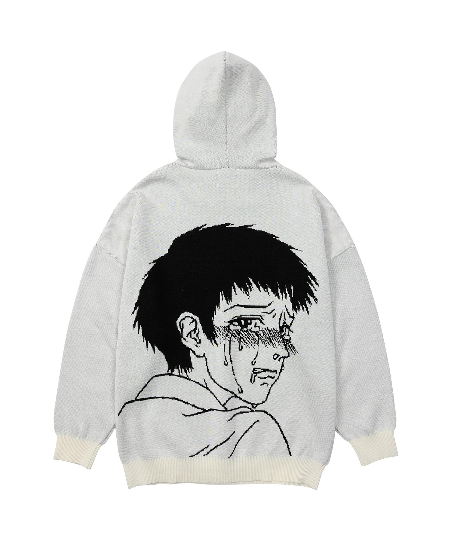 Azo By Azo Crying Boy Cotton Knit Hoodie [Ivory] Reference/Relaxed(L)