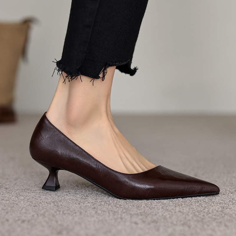 Krazing Pot Sheepskin Fashion Summer Spring Autumn Summer Slip On Party Women Pointed Toe Med Heels Pumps