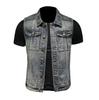 Cross-border European and American Retro Distressed Denim Vest Men's Plus Size Simple Sleeveless Slim Denim Vest MJ5171