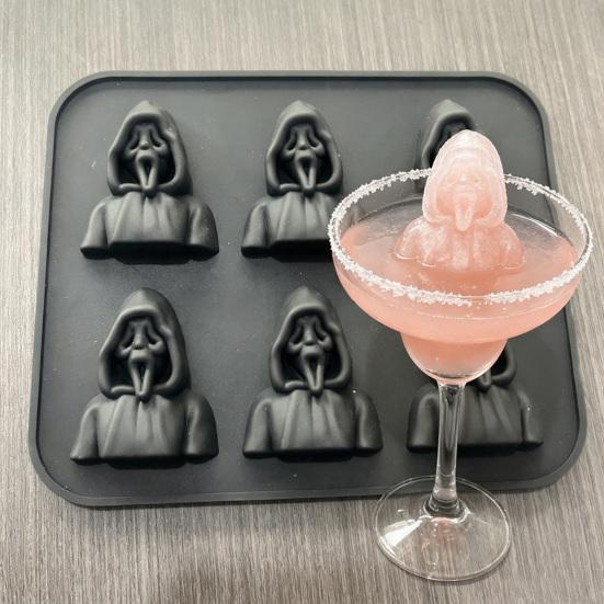 Forma de Silicone para Gelo com 6 Cavidades de Caveira Bandeja de Gelo de Liberação Fácil Rosto de Fantasma Gritando Forma Antiaderente para Fazer Cubos de Gelo para Uso na Cozinha e no Bar