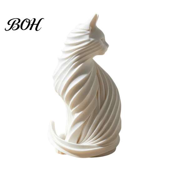 Unique Housewarming Gifts for Cat Lovers 3D Printed Sculpture, Modern Style Matte Statue, Black Sophisticated Birthday Friends And White PLA Ornament