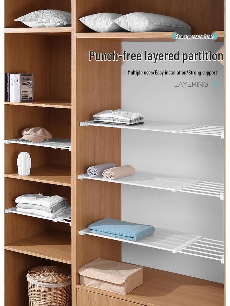 Extendable Nail-Free Layered Storage Dividers for Wardrobes, Cabinets, and Bathrooms